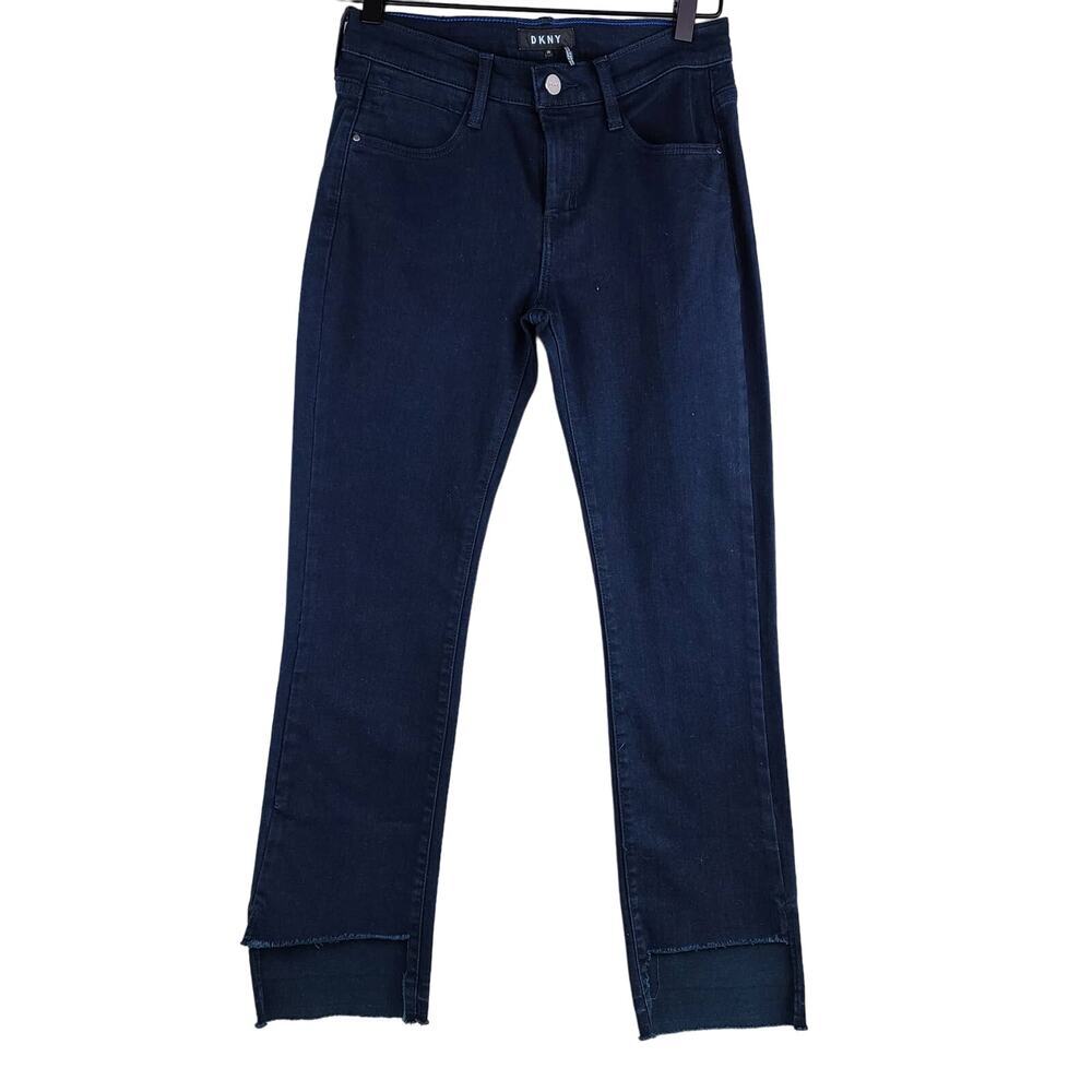 NEW DKNY Womens Dark Blue Raw Hem Stacked Ankle Skinny Slim Jeans Sz 25